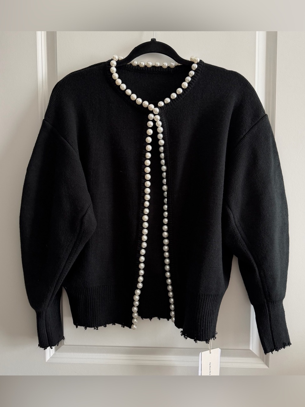 Commense Black Pearl-Trim Cardigan Sweater
